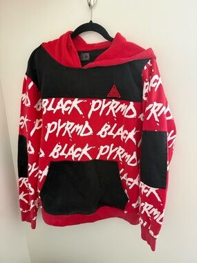 Black Pyramid Men's XL Graffiti All Over Print Hoodie Sweatshirt Black Red